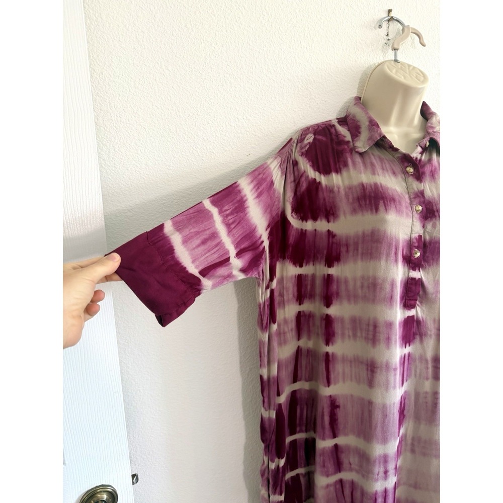 The Odells Dress Sz S Purple Tie Dye Midi Shirtdress Button‎ Up Collared Relaxed - Picture 5 of 8